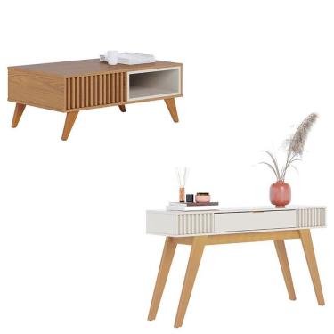 Imagem de Mesa De Centro Jeri Freijó Off White Com Aparador Para Sala Riviera Off White - Colibri