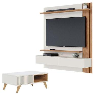 Imagem de Painel Para Tv Home Suspenso Juriti 1.5 Off White Matte Freijó Com Mes
