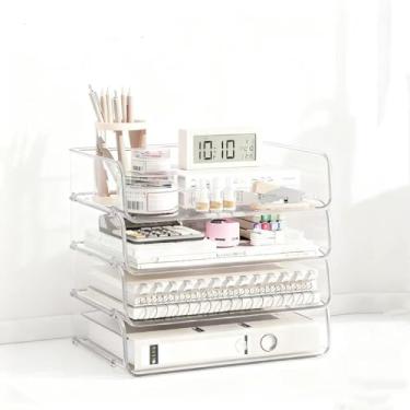 Imagem de Reflygen Organizador de mesa transparente de 4 camadas com bandejas de documentos A4 empilháveis, ideal para organizar acessórios de mesa, notas adesivas e canetas