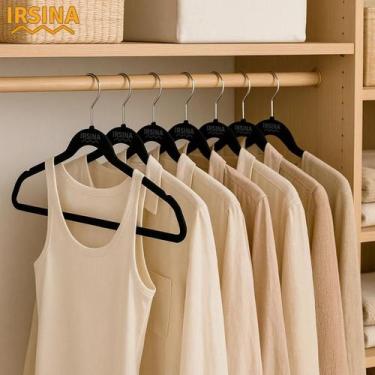 Imagem de Kit 50 Cabides Slim de Veludo Preto  Antideslizante para Camisas, Casa