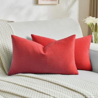 Imagem de FUTEI Conjunto de 2 capas de almofada decorativas vermelhas 30,5 x 50,8 cm, estampa listrada de orelha de trigo macia, decoração de casa moderna para sofá-cama sala de estar