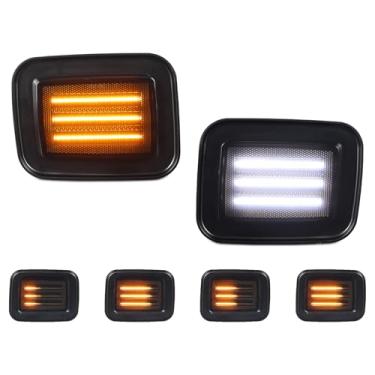 Imagem de FetonAuto Luzes LED sequenciais de seta de canto lateral para Hummer H2 2003-2009 Lente fumê Switchback dinâmico âmbar e branco DRL conjunto de lâmpada de estacionamento, 2 peças
