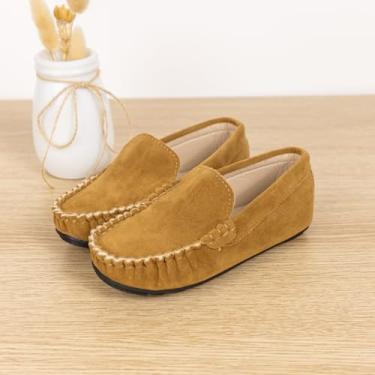 Imagem de Mocassim infantil para crianças, meninos, meninas, macio, sem cadarço, sapatos de barco casuais para uniformes escolares e uso diário, A01/marrom, 9.5 Toddler