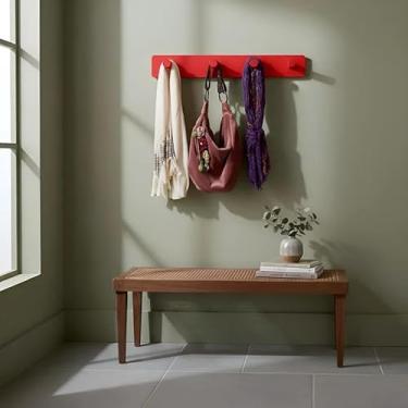 Imagem de Cabideiro de Parede Porta Bolsas Mochilas Tolhas Pinos Vermelho Laca