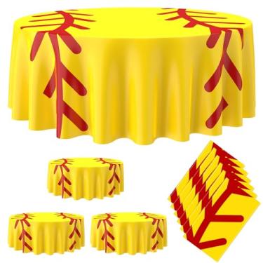 Imagem de Oudain 6 peças de toalha de mesa redonda de beisebol de 213 cm toalha de mesa descartável círculo softball esportes toalha de mesa design artístico decoração de fios para jantar, casamento, festa de