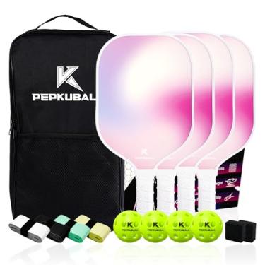 Imagem de Conjunto de 4 raquetes femininas de fibra de vidro rosa – Raquetes leves e duráveis com aderência confortável, inclui 4 bolas e bolsa de transporte, 4 fitas adesivas, 2 produtos de limpeza para