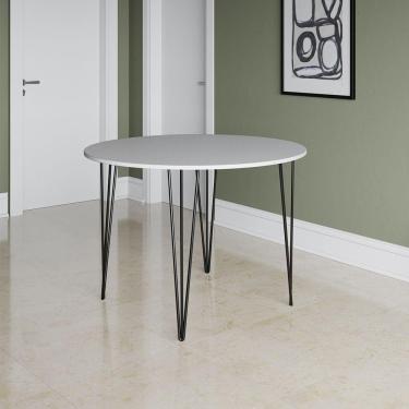 Imagem de Mesa Jantar Redonda Branca Base Ferro Preto Branco