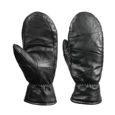 Imagem de Luvas masculinas de couro de carneiro de inverno forradas com lã luvas para clima frio à prova de vento luvas térmicas para neve ao ar livre (G)