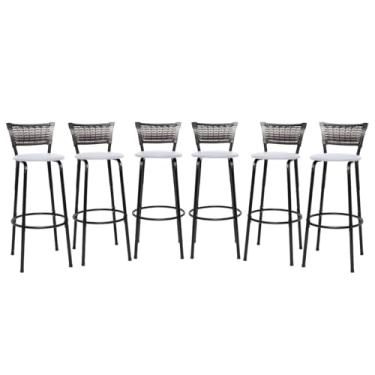 Imagem de Banquetas Junco Degradê Cyber Estrutura Preta Ideal para Bancada Balcão e Cozinha Kit 06 Unidades - Itagold (Branco)