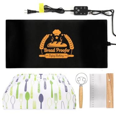 Imagem de Yinsun Tapete à prova de pão Sourdough com temporizador 24H e capa isolante, tapete de aquecimento ajustável de 0 °C a 50 °C, impermeabilizador de pão para massa fermentada com raspador e batedor de