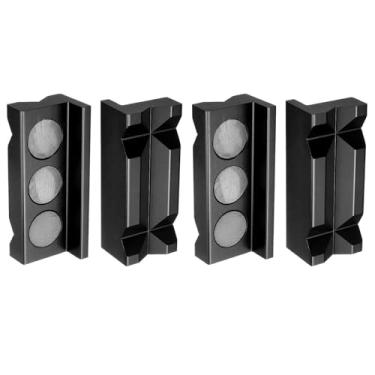 Imagem de HARFINGTON 2 conjuntos de mandíbulas magnéticas de 10 cm ímã V-Grooves capas de alumínio macio almofadas de mandíbula protetor multiuso para marcenaria, joias, encanamento, preto