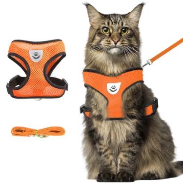 Imagem de Peitoral de caminhada para gatos e coleira, antiescape, ajustável, de malha macia, conjunto de coleira e arnês para gatos pequenos e filhotes, colete para gatos de tamanho médio..