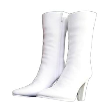 Imagem de menolana Botas de cano alto femininas em escala 1:6, estilo retrô clássico, bico fino, para bonecas de ação de 30 cm (12 polegadas), acessório para fantasia, Branco