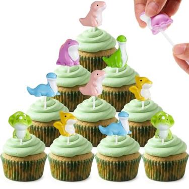 Imagem de Blulu 18 Pcs Shark Fin Cupcake Toppers Fin Cake Toppers Picks for Ocean Animals Theme Party Family Baby Shower Birthday Party Summer Holiday Decorations (Dinosaur)