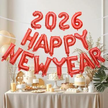 Imagem de 1 conjunto de balão feliz ano novo 2026 decoração de festa festival suprimentos para fotos decoração de casa balões (vermelho)