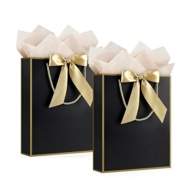 Imagem de YoungTree Saco de presente, 2 sacos de presente grandes com fita e 2 cartões comemorativos, 4 papéis de seda, bolsa de presente de papel portátil com alças, sacolas de presente de aniversário, sacolas