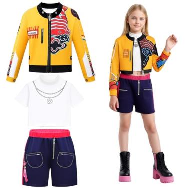 Imagem de Roupas de cantora pop, roupas de fantasia preta dourada, conjunto de roupas de palco de dança para apresentações, eventos de cosplay e festas, fantasia bordada de cantora pop para meninas, roupas de