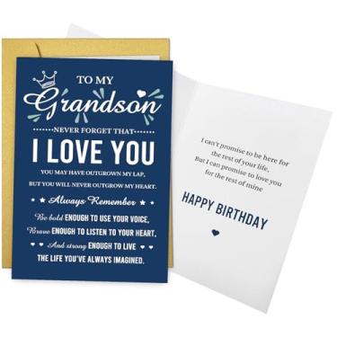 Imagem de Qiliji Cartão de aniversário de poema sincero para neto, cartão de aniversário de neto inspirador de avós, netos, cartões de aniversário presentes da avó vovô, nunca esqueça que eu te amo