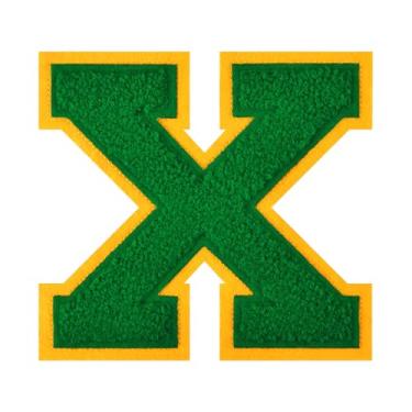 Imagem de 1 Patch de letra de chenille verde de 11,4 cm – Adesivos do alfabeto para roupas, jaquetas, mochilas, chapéus para decoração personalizada, nome personalizado e artesanato. (X)