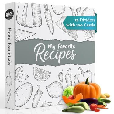 Imagem de Fichário de receitas com mangas de plástico, 12 divisórias e 100 cartões de receitas - Livro de receitas com 3 anéis para escrever em suas próprias receitas para cozinheiros domésticos, mães e