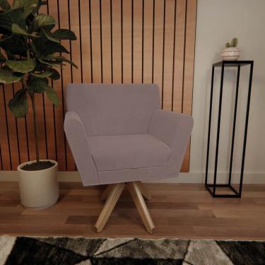 Imagem de Poltrona Laura Base Giratória De Madeira Linho Rosê