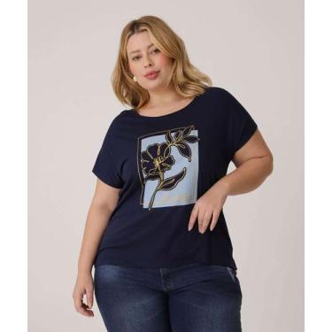 Imagem de Blusa Plus Size Feminina Estampa Flor Marisa-59031, Azul, G2