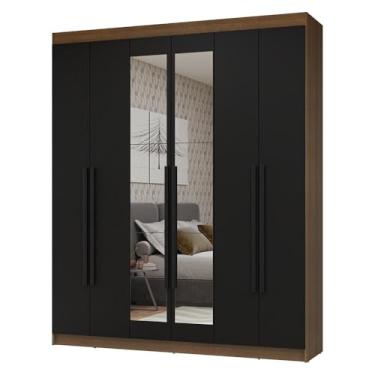 Imagem de Guarda-roupa Casal 6 Portas Batentes com Espelho Rustic/preto/preto Netuno Madesa