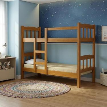 Imagem de Beliche com 1 Colchão 2 em 1 Madeira Maciça Super Reforçada