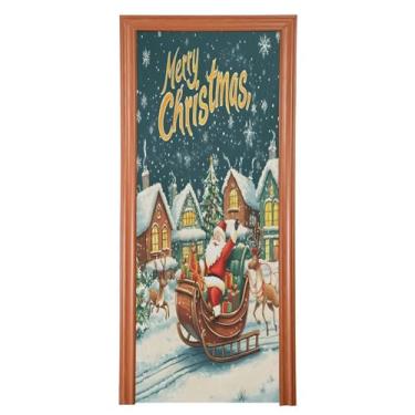 Imagem de Wassud Capa de porta de Natal decoração de banner 81 x 199 cm grande design de saudação de feliz Natal capa de porta interna elástica para varanda porta da frente