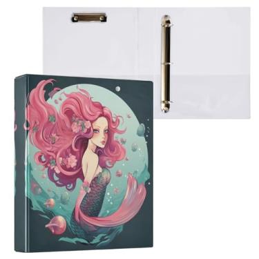 Imagem de Qilmy Lindo organizador de fichário de menina sereia, fichário de 3 anéis com prancheta (carta A4), fichário fofo para material de escritório escolar 13