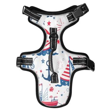 Imagem de STAYTOP Peitoral para cães e gatos com bandeira americana, ajustável, macio, acolchoado, peitoral para animais de estimação, refletivo, sem asfixia, clipe frontal de fácil controle para cães/gatos - P