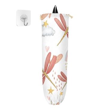 Imagem de xigua Suporte de parede para saco de plástico libélulas e asas vermelhas com cordão, pacote com 2, organizador de sacolas de compras reutilizáveis para bolsas, meias, roupas íntimas e gravatas