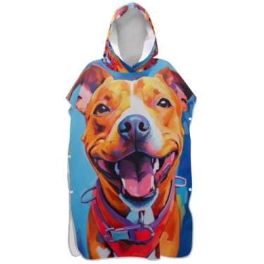 Imagem de Joisal Poncho de surfe para adultos trocador de roupa de praia com capuz toalha floral vestível ponchos de praia para homens pintura laranja cachorro Pitbull