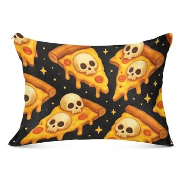 Imagem de Travesseiros de desenho animado fatias de pizza caveiras pretas grandes decorativas com zíper padrão queen king tamanho do corpo travesseiro bonito almofada deslizante casa sala de estar, tamanho do