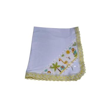 Imagem de Manta Cueiro Digital para Bebê, Malha de Algodão com Bordado Inglês e Estampa Safari, Branco com Detalhes Dourados, 80x90cm, para Recém-Nascido e Maternidade (Amarelo)