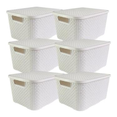 Imagem de Genérico, Kit 6 Caixa Cesta Organizadora Pequena 7 Litros Empilhável com Tampa Branca