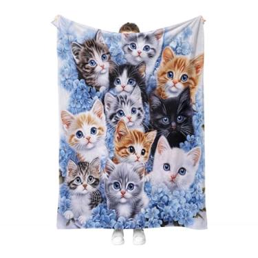 Imagem de Hohoto Cobertor floral de gato, colorido, gatos, flores, presentes para mulheres, crianças, meninas, senhora, aniversário, Natal, Natal, mãe, esposa, filha, irmãs, decoração retrô, Páscoa, dia das