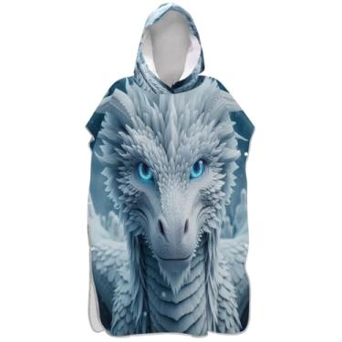 Imagem de Joisal Roupão para adultos, poncho de surfe, com capuz, toalha de praia, estampada, plus size, ponchos de praia para homens, dragão branco