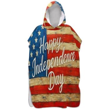 Imagem de Joisal Roupão absorvente para adultos poncho de surfe com capuz toalha de natação bonito dia independente americano EUA masculino poncho com capuz