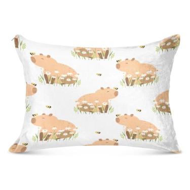 Imagem de Capa de almofada padrão de flores capivara, abelha, supermacia e aconchegante, com zíper, 50 x 66 cm