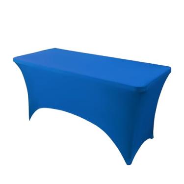 Imagem de 1 pacote com toalha de mesa de elastano, lavável e resistente a amassados, capa de mesa retangular elástica para eventos, banquetes e festas, 1,2 m, azul