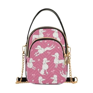 Imagem de Joisal Bolsa transversal, bolsa de ombro, bolsa tiracolo com zíper triplo, bolsas pequenas para mulheres, bolsa carteiro para mulheres, Coração de Poodles de desenho animado, 15*21*8cm