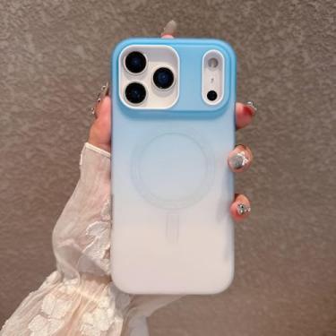 Imagem de Capa magnética com efeito degradê para iPhone 17 Air, 16, 15, 14 Plus, 13, 12 Pro Max e 11, à prova de choque, azul, para iPhone 16 Pro Max.