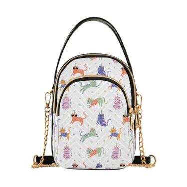 Imagem de Joisal Bolsas transversais retrô com flores de cogumelos para mulheres, bolsa de ombro para mulheres, bolsas modernas de verão, Festa de aniversário de gatos fofos, 15*21*8cm