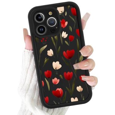 Imagem de FBHGLOA Capa para iPhone 16 Pro Max 16,9 polegadas elegante flor tulipa capa de telefone com padrão floral de luxo romântico elegante à prova de choque macio TPU fino antiarranhões proteção contra