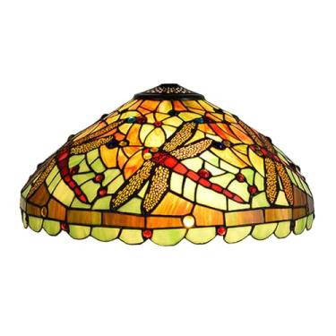 Imagem de Cúpula de abajur Tiffany de 16 x 9 polegadas (40,6 x 22,9 cm), estilo vitral com libélula, feita à mão, estilo retrô, para luminárias de mesa, pendentes, de chão e de teto, na cor verde.