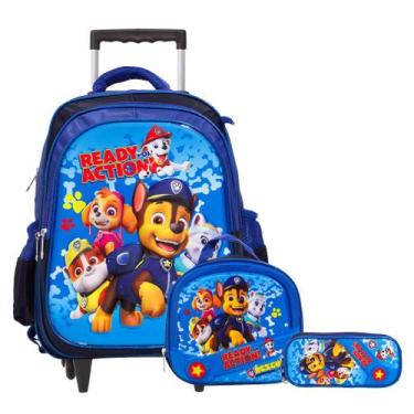 Imagem de Kit Mochila Infantil Menino Rodinha Patrulha Canina 3D Azul - Toys 2U