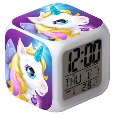 Imagem de Relógio digital LED Unicorns Square com função de despertador