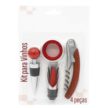 Imagem de Kit Premium Acessórios Vinho Profissional Saca Rolha Sommelier Inox, Abridor, Aerador, Tampa Hermética, Corta Gotas - 4 Peças