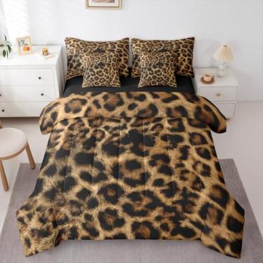 Imagem de Conjunto de cama casal com textura de guepardo africano, 7 peças, estampa de pele de animal em uma bolsa, conjunto de cama rústica de fazenda inclui edredom, conjunto de lençol, fronhas e fronhas